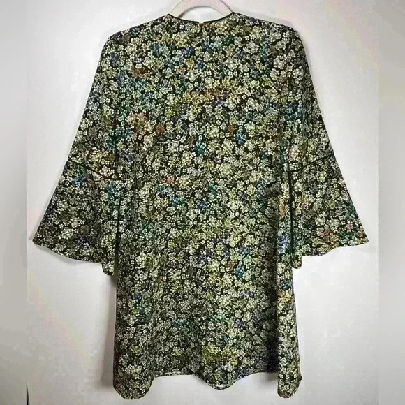 Zara | Basic Collection Floral Bell Sleeve Mini Trapeze Tunic Dress Size Small - Picture 2 of 11